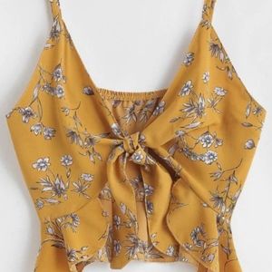 Floral Print Tie Front Crop Cami Top